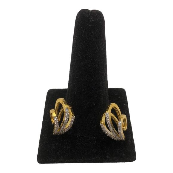 Gold Tone Metal Multiple Rhinestones Multi Loop Glamorous Vintage Post Earrings - Picture 1 of 4